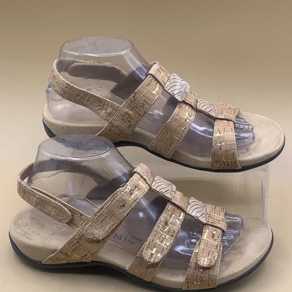 Vionic Amber Women's Slingback Sandal Size 8 Tan Gold Cork Orthotic Comfort